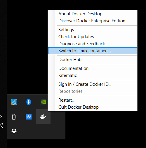 Switch to linux containers menu